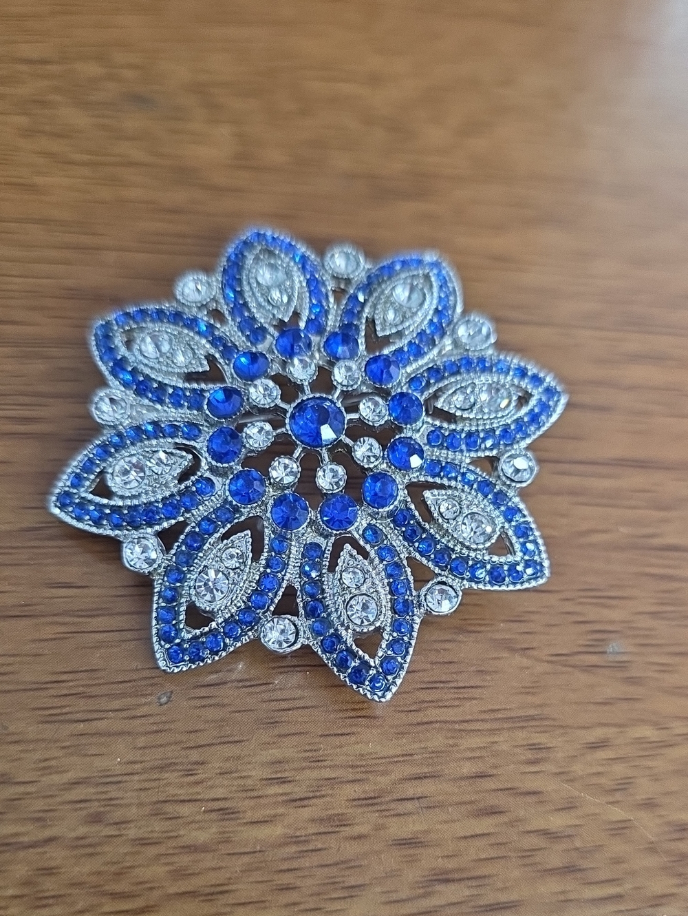 Monet Blue Rhinestone &Silver Tone Brooch